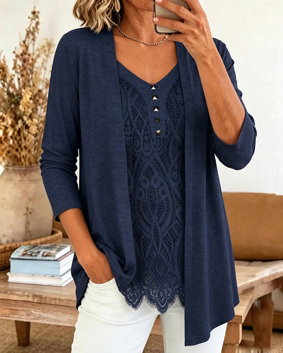 Bluse Fake To Stykker Blonder Patchwork