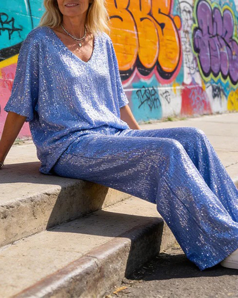 Sett V-Hals Paljett Stil
