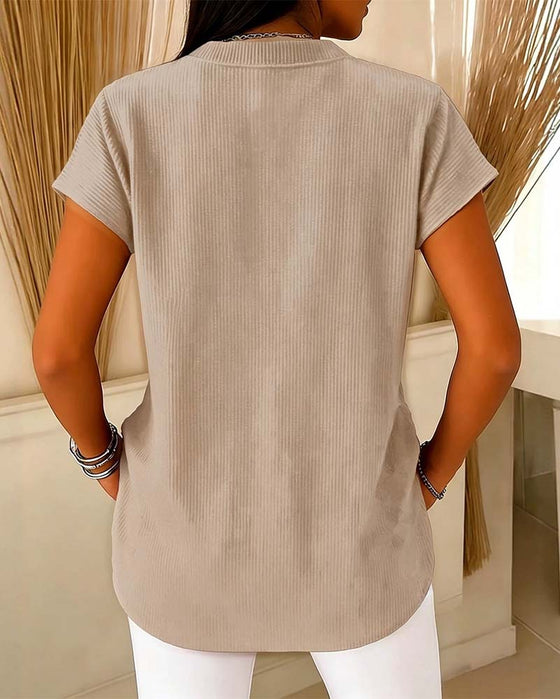 Bluse Solid Kort Erme Glidelås