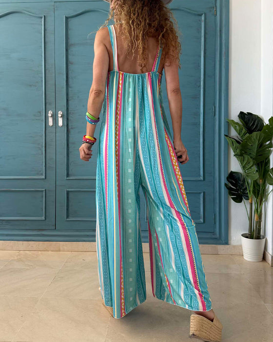 Avslappet Trykt Jumpsuit Med Brede Bein