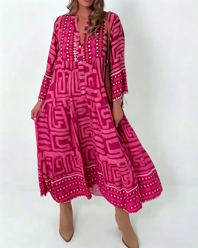 Kjole Etnisk Geometrisk Trykk