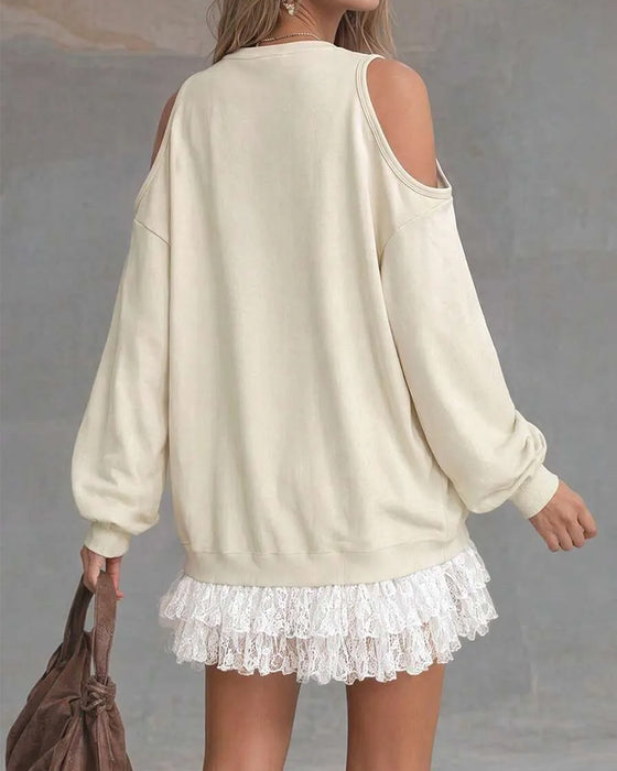 Kjole Cold Shoulder Lykteserm Knipling Patchwork