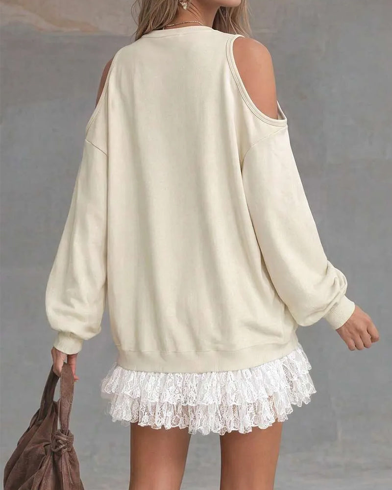 Kjole Cold Shoulder Lykteserm Knipling Patchwork