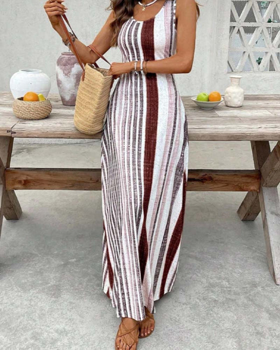 Kjole Ermeløs Fargerik Stripe