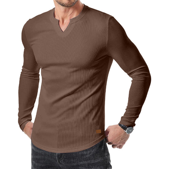 Skjorte Herre Slim Fit V-Hals Longline Muscle