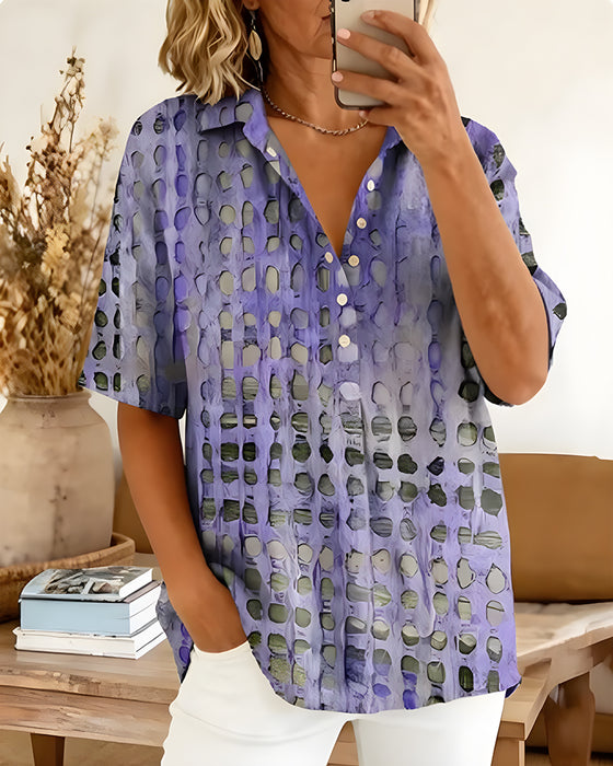 Bluse Prikket Trykk Knapp Halv Stolpe