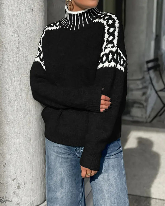 Genser Høy Hals Mønstret Kontrast