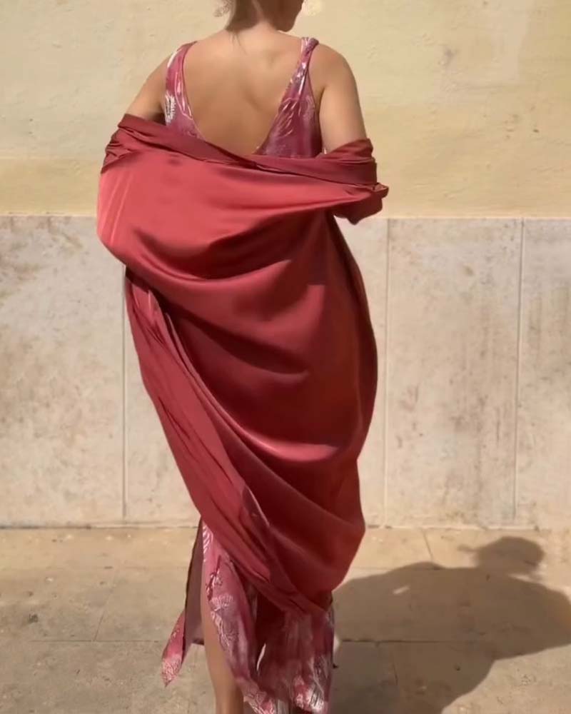 Sett Ermeløs Maxi Kjole + Matchende Cardigan