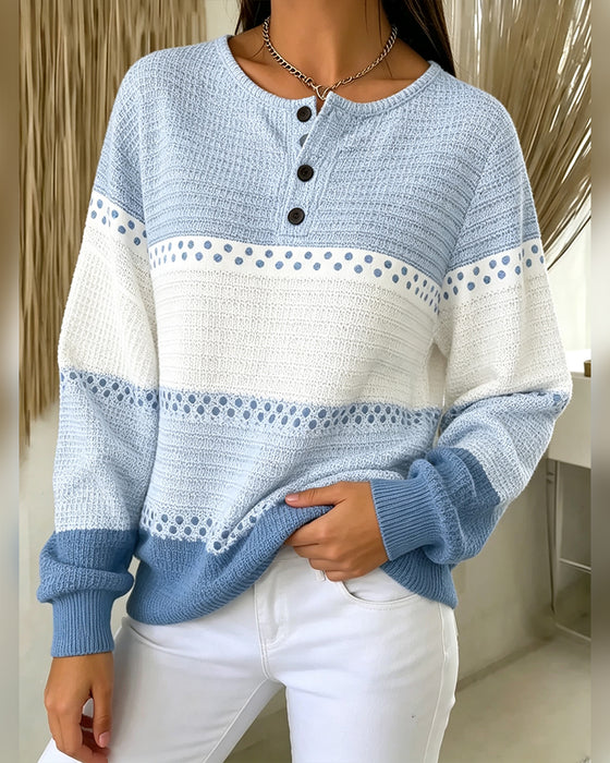 Sweatshirt Fargeblokk Vaffelstrikket Henley Pullover