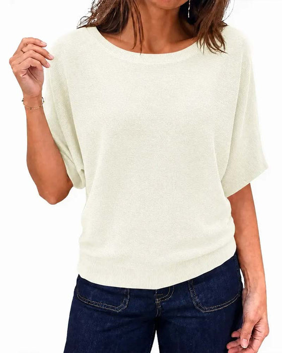 Pullover Rundhalset Kort Erme Solid