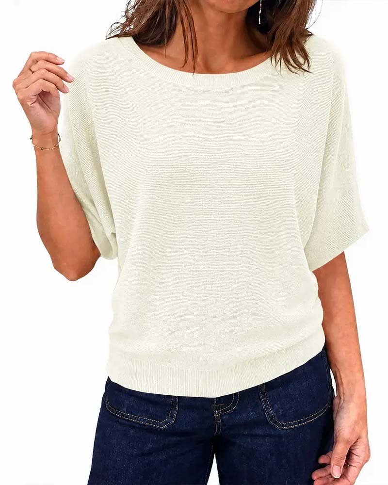 Pullover Rundhalset Kort Erme Solid