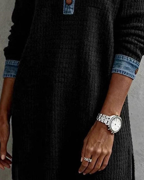 Bluse Skjortekrage Denim Panel