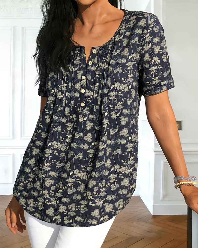 Bluse Vintage Rynket Blomstret