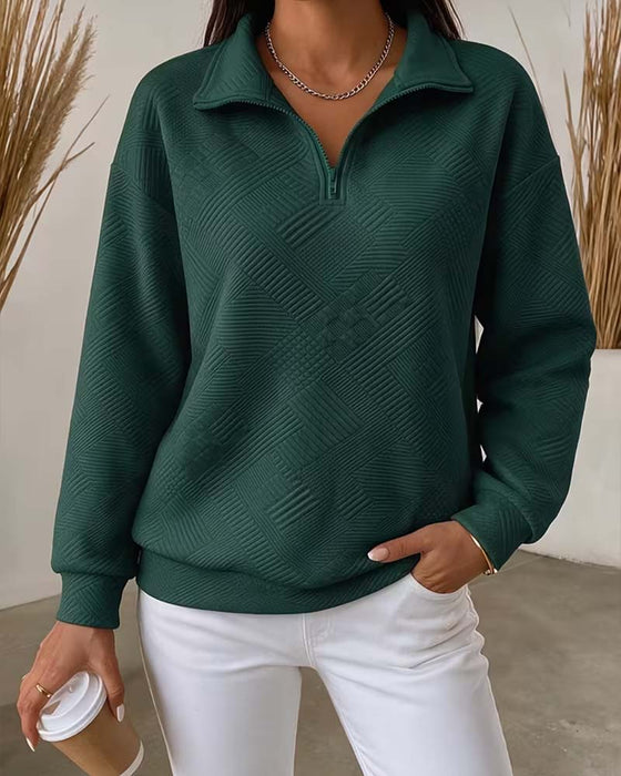 Sweatshirt Ensfarget Halv Glidelås Jakkeslagkrage