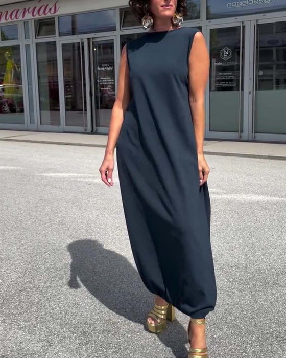 Kjole Mock Hals Ermeløs Løs