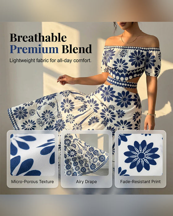 Kjole Off-Shoulder Blomstrende Utskåret