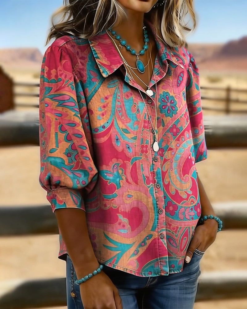 Skjorte Fasjonabel Trykt Kortermet Løs