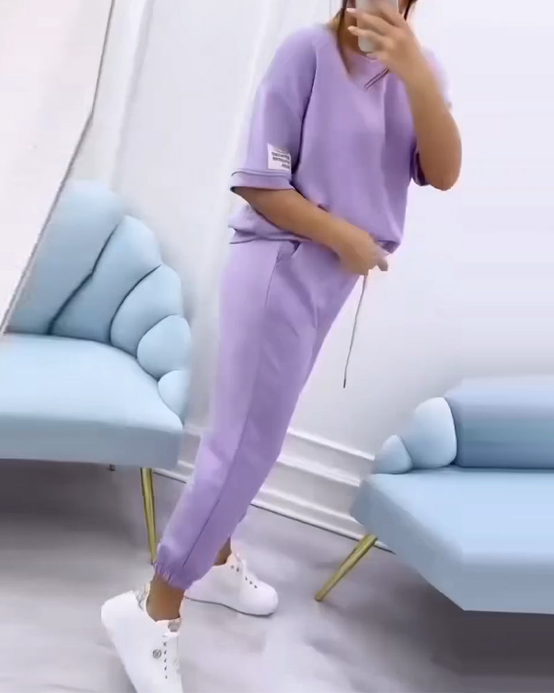 Set Rund Hals Halv Erme Sweatshirt