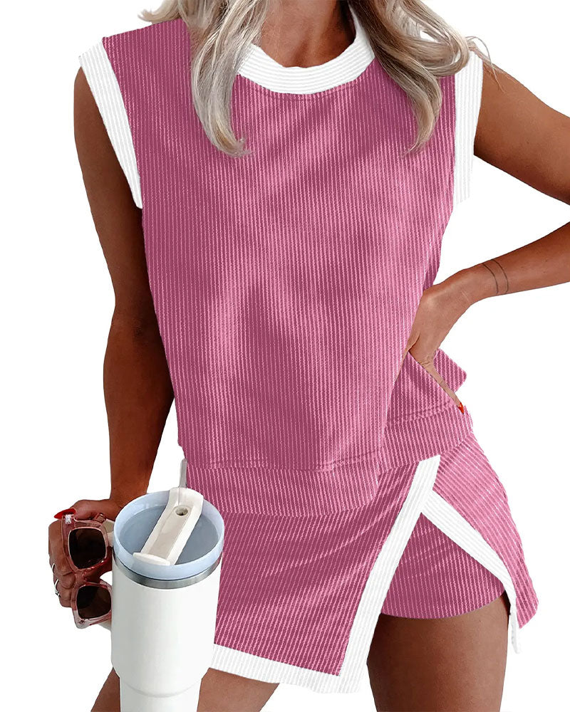 Sett Stripet Delt Beskyttende Tanktopp