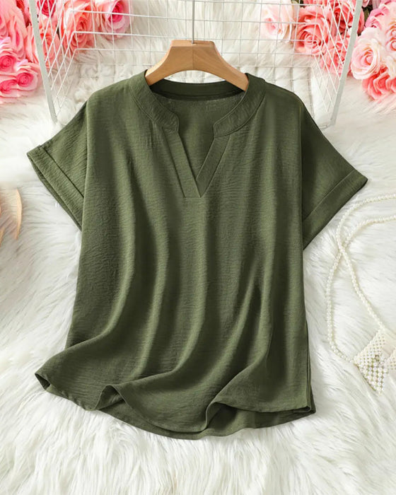 Shirt Løs Enfarget Kvinnelig Casual