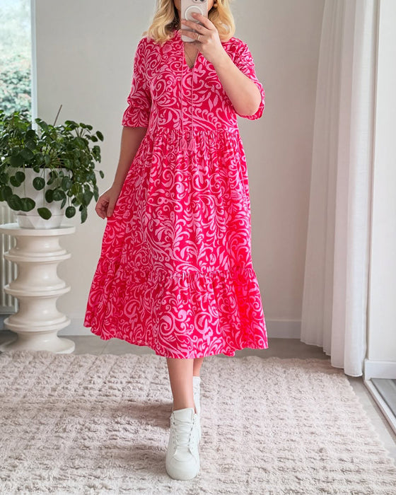 Kjole Blomster Kortermet Løs