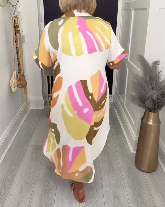 Kjole Revers Løstsittende Trykket Skjorte