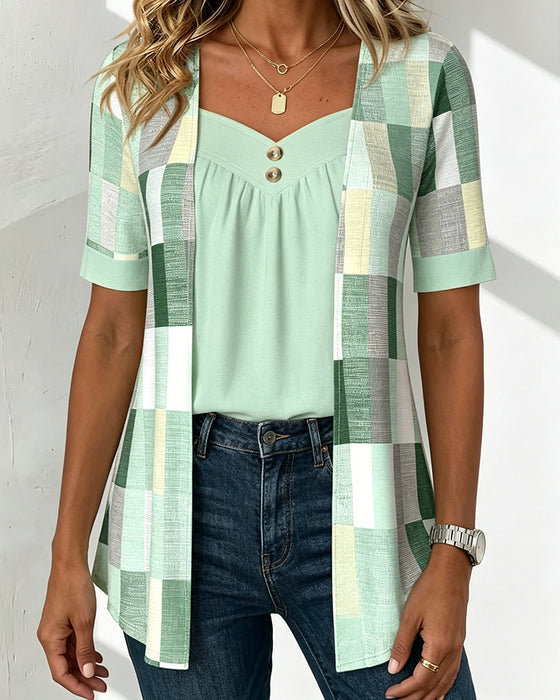 T-Shirt Fake Todelt Geometrisk Print