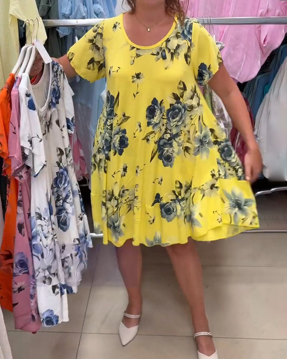 Kjole Rundhalset Blomstret A-Linje