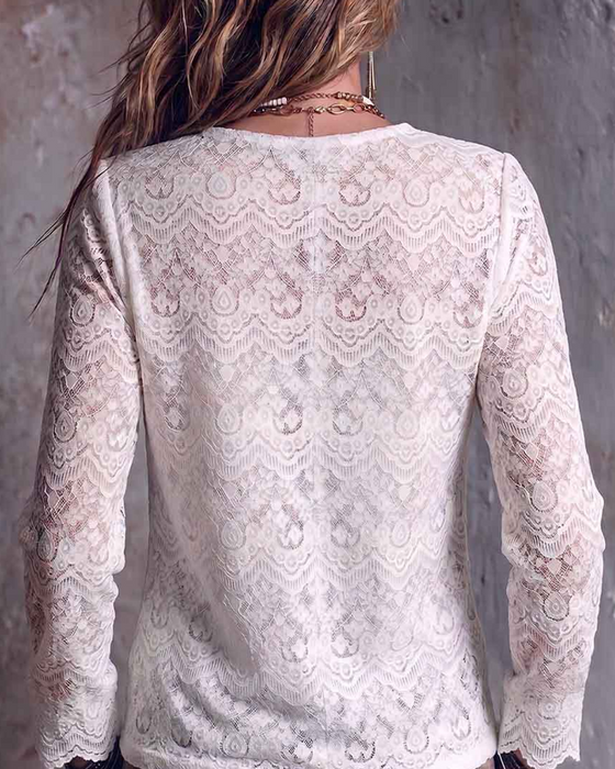 Bluse V-Hals Lang Erme Casual