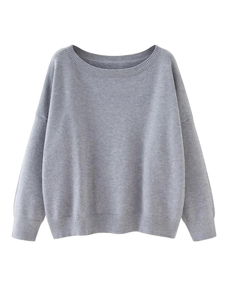 Pullover Rund-Hals Drop-Skulder Ensfarget Løs