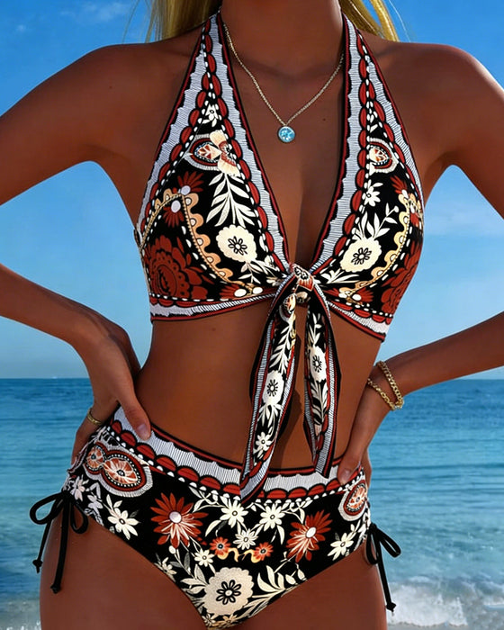 Bikini Vintage Blomstret Trykk Halter
