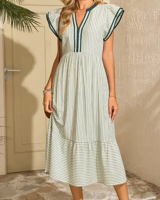 Kjole Stripet Dobbel Rysje Kortsermet