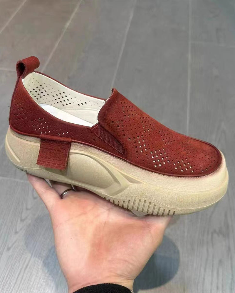 Sko Tykksålede Dame Uthullete Loafers Rund Tå Hette
