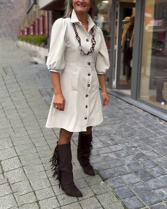 Kjole Med Krage Og Trekvart Ermer