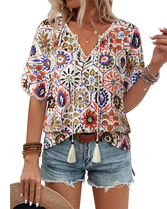 Bluse Bohemisk Trykk Dusker