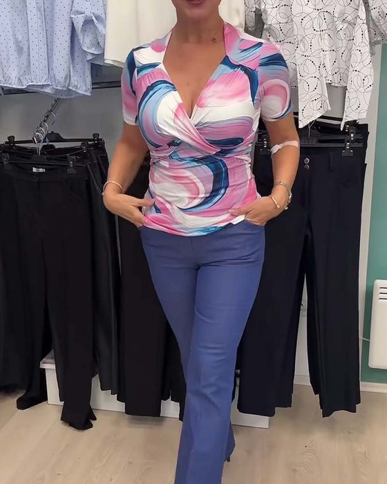 T-Skjorte Kors Dyp V Trykt