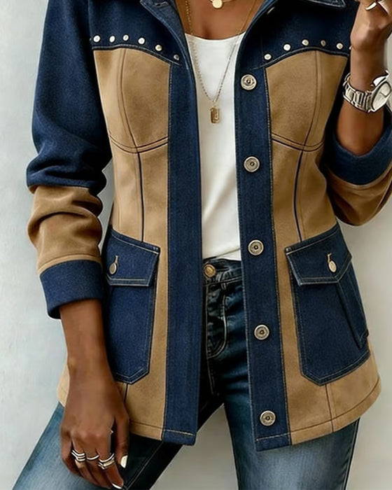 Frakk Hetter Glidelås Lomme Denim Panel