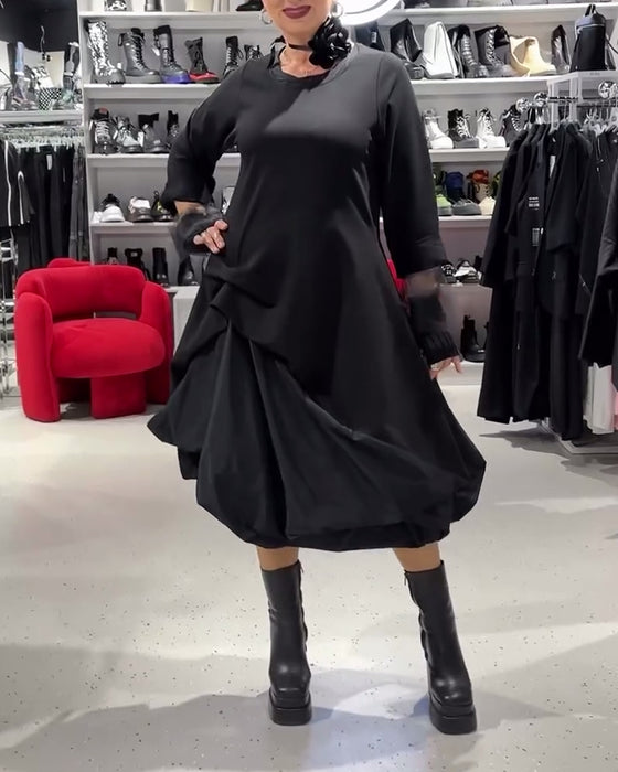 Kjole ensfarget fasjonable patchwork