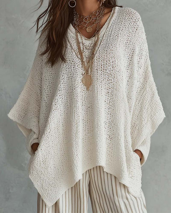 Pullover V-Hals Flaggermuserme Løs