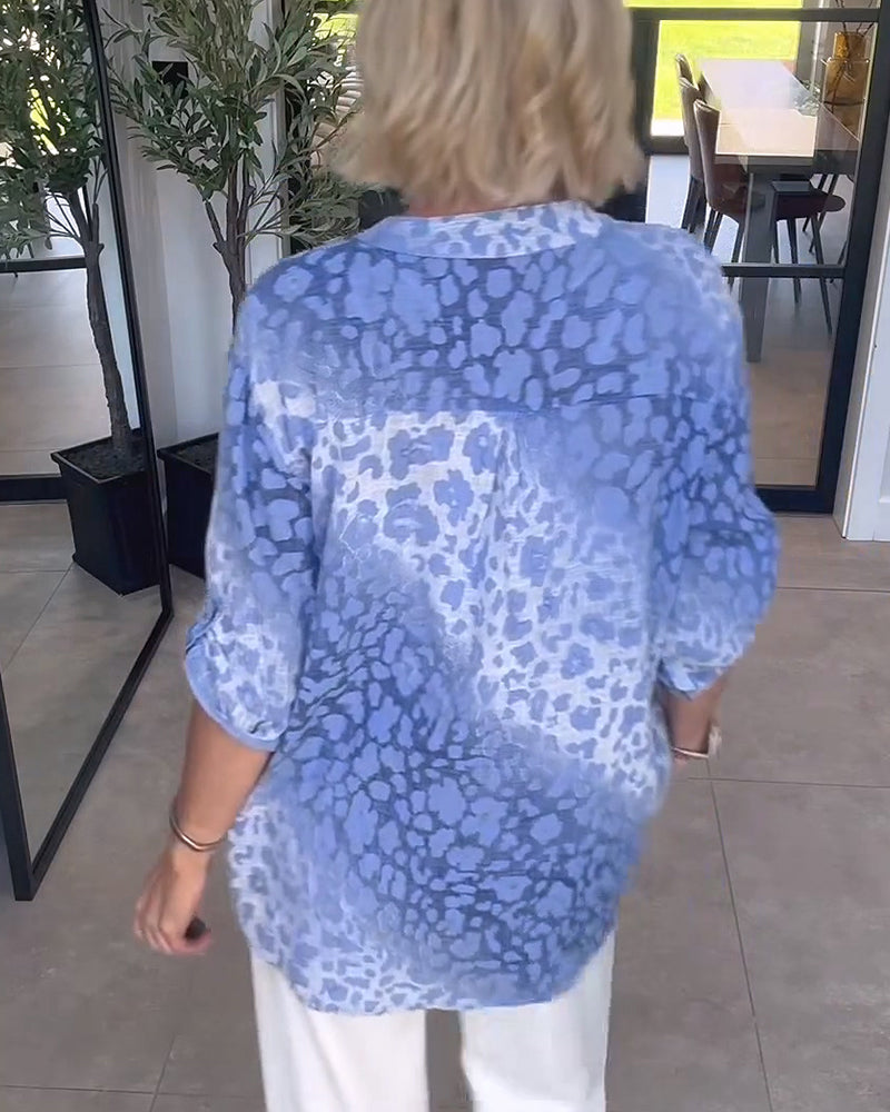 Bluse Ombre Leopardmønster Henleykrage