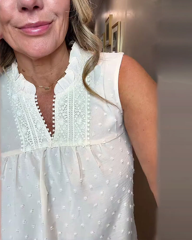 Singlet V-Hals Blonder Lappeteknikk Ermelette