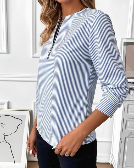 Bluse Stripet Patchwork Glidelås Opp