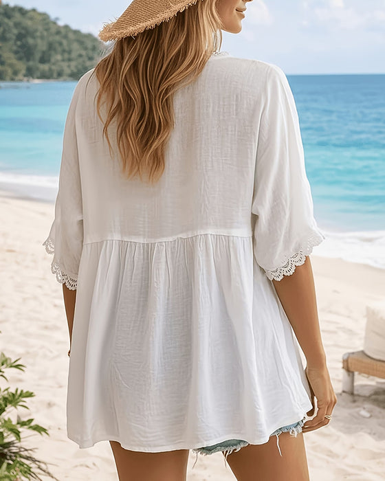 V-Hals Bluse Knapp Halverm