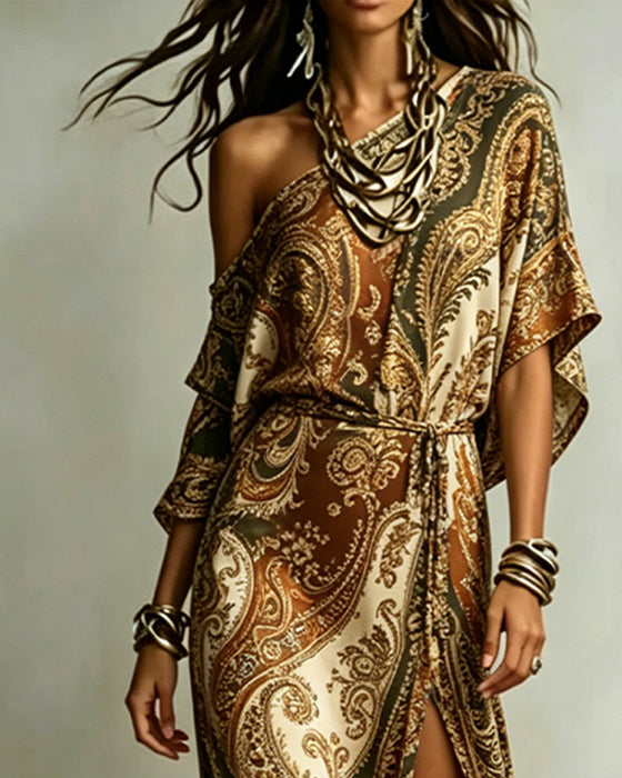 Kjole Paisley Enskulder Slips Spalte Maxi