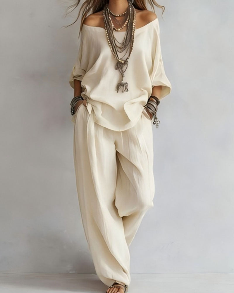 Sett Off-Shoulder Vide Bukser Todelt