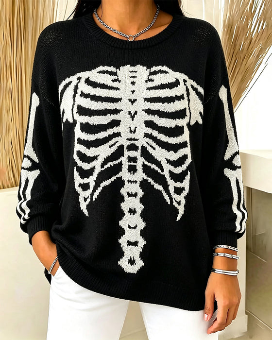 Pullover Rund Hals Lang Erme Trykket