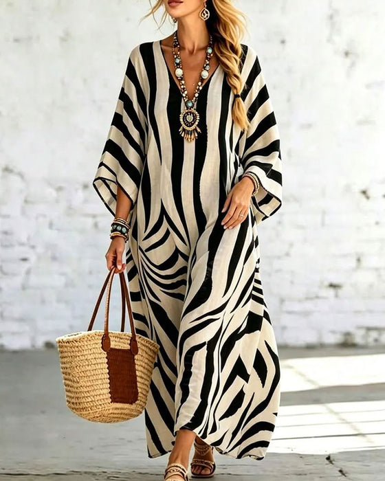 Kjole V-Hals Zebra Løs Ferie