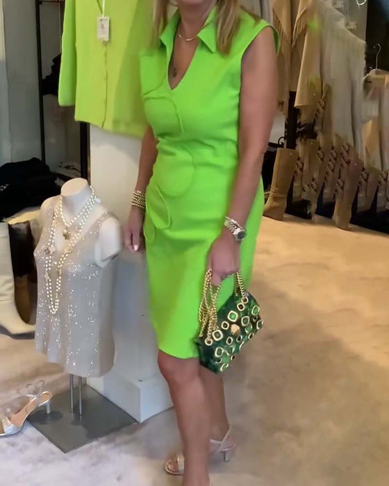 Kjole V-Hals Ermeløs Tettsittende Midje