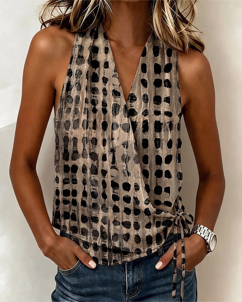 Bluse V-Hals Kors Halter Prikket Ermeløs