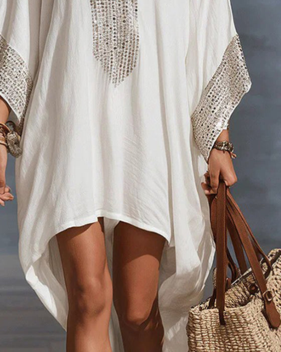 Kjole Dyp V-Utringning Ferie Mote Loose Fit